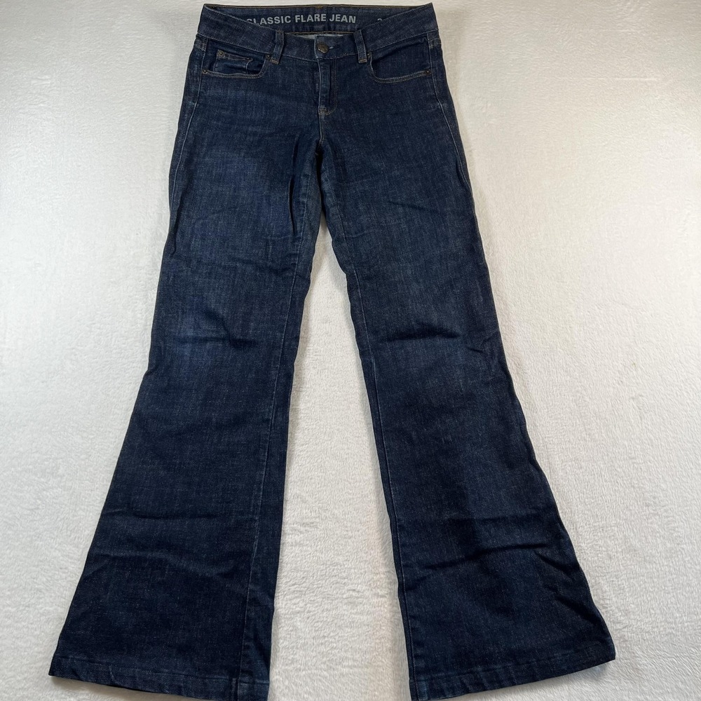 J‎ Crew Classic Flare Jeans Womens 27 Blue Dark Wash Mid Rise Stretch Denim